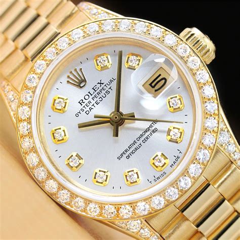 rolex president 18k gold diamond watch|ladies Rolex president diamond bezel.